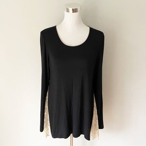 LOGO by Lori Goldstein Stretch Jersey Knit Black/Beige  Loungewear Tunic Size M